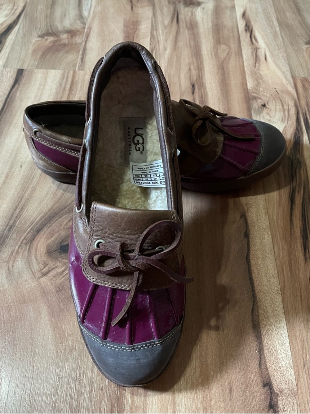 UGG Ashdale Purple & Brown Leather Duck Rain Shoes Shearling Lined. Size 8